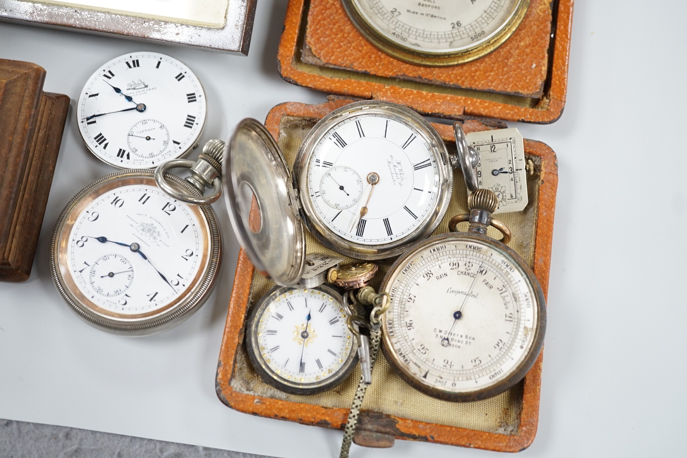 A group of wrist and pocket watches, stop watch, carriage clock, etc.